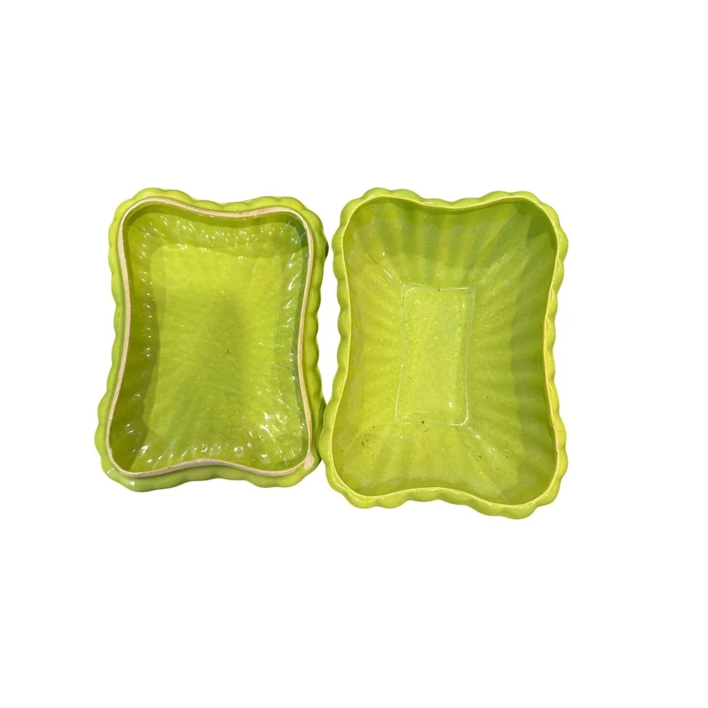 Vintage Ceramic Fruit Trinket Box Green
